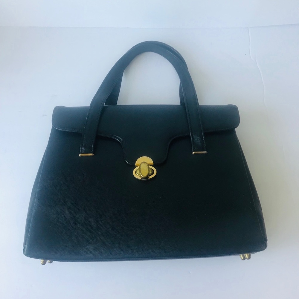 crouch & Fitzgerald black leather handbag